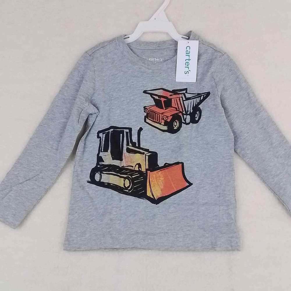 Carter's Long Sleeve Cotton Tee Size‎ 24mo in Gray w/ Construction Trucks